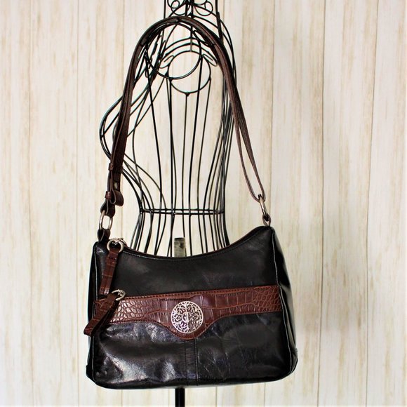 Giani Bernini Black/Brown Croc Trim Shoulder Bag - Picture 5 of 11